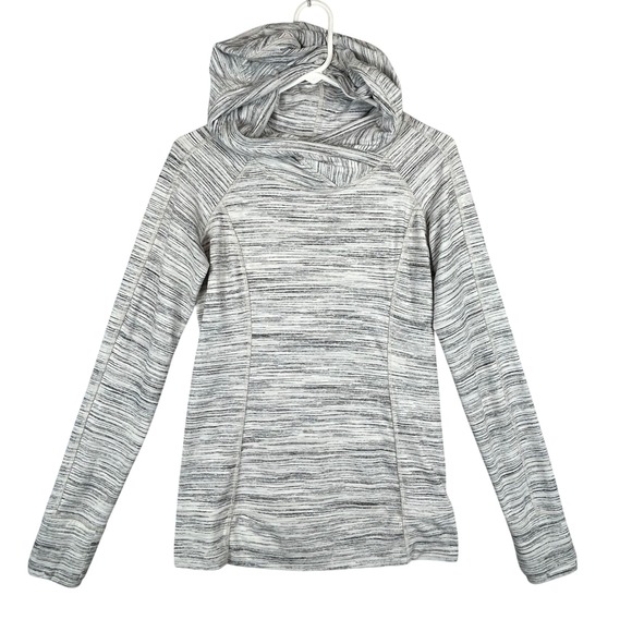 lululemon athletica Tops - Lululemon Think Fast Hoodie Grey White Space Dye Thumbholes Size 6 Stretch